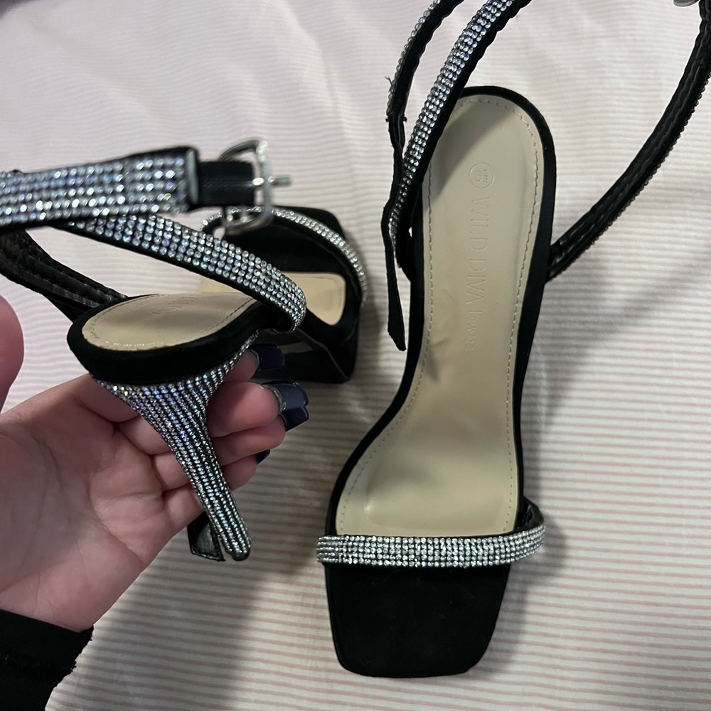 Black heels with rhinestones